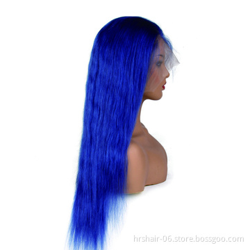 180% density Hair ombre extension colored wigs human hair blue lace front wig blue lace wigs